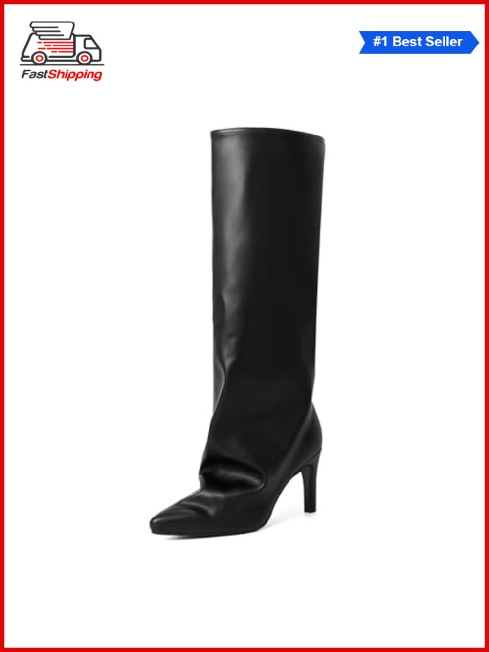 ✨Reitoye Pointed Toe Stiletto Knee High Slouchy Faux Leather Boots